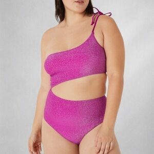 Victoria’s Secret PINK One-Shoulder Cutout Swimsuit Shimmering Metallic Pink XXL
